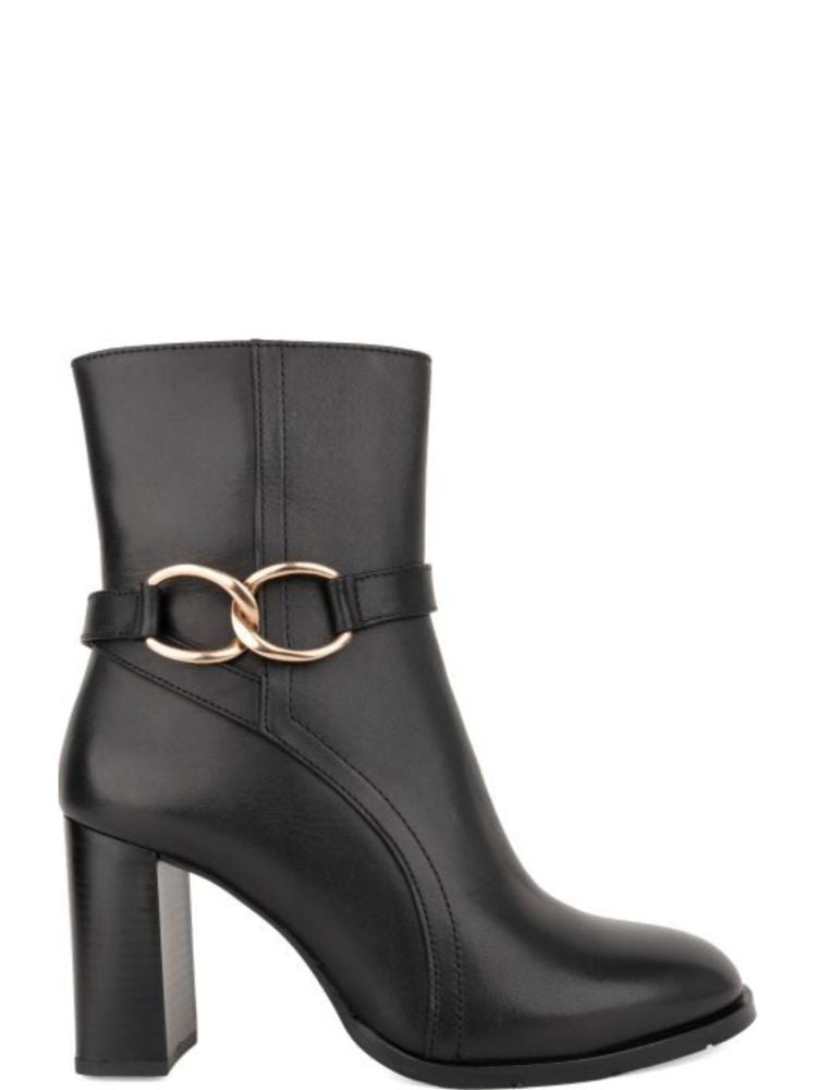Sergio Moretti Black Gold-Tone Chain Leather Ankle Boots