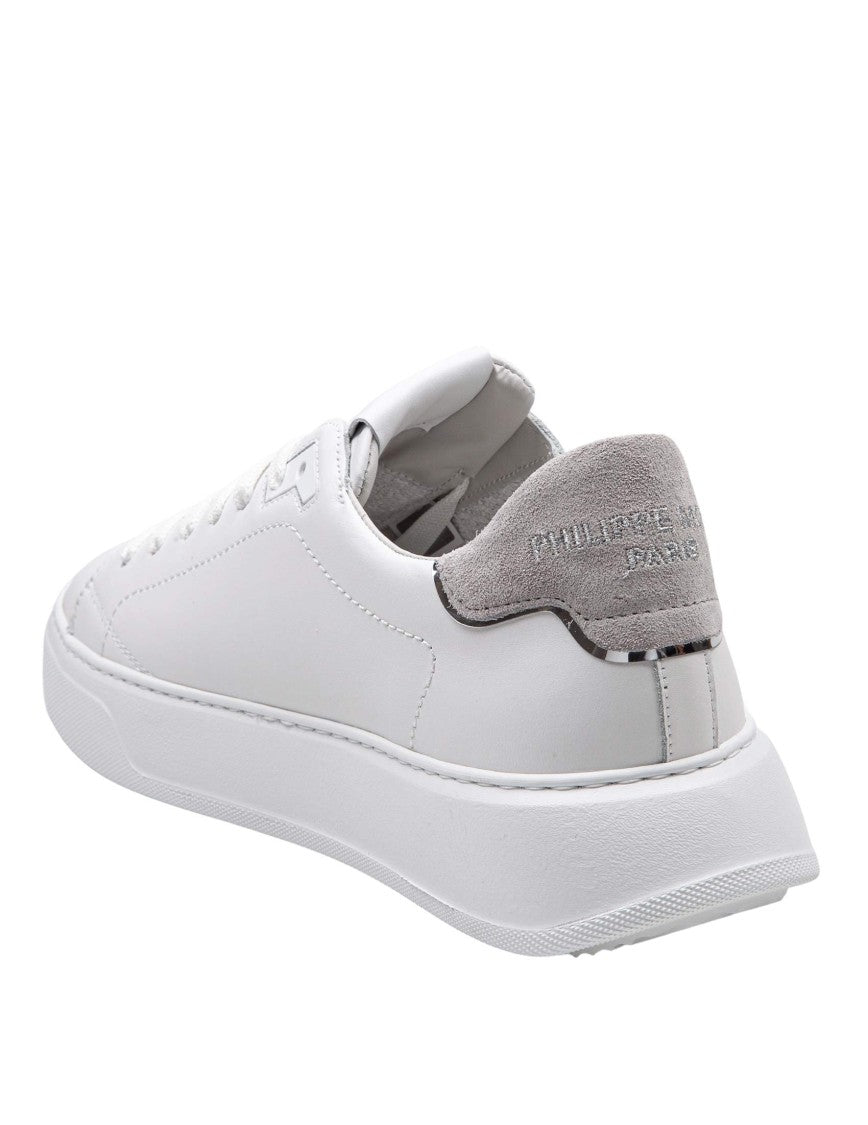 Philippe Model White/Grey Leather Temple Low Sneakers