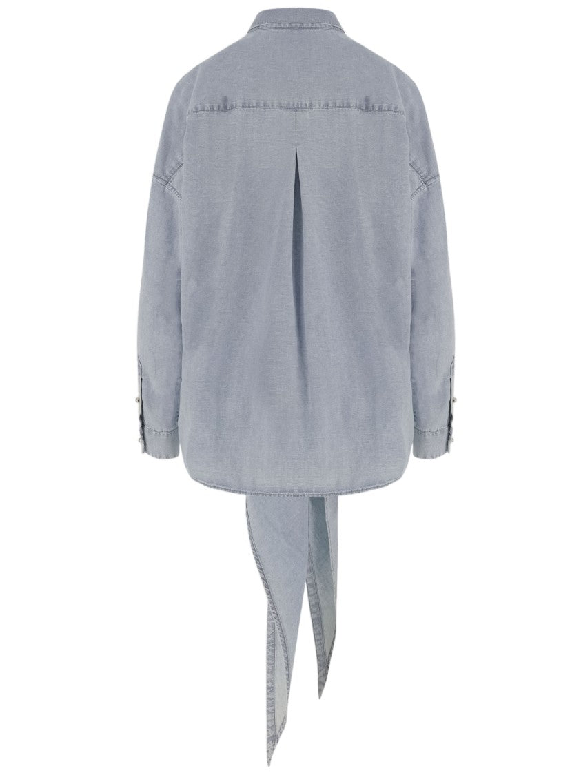 Darkpark Light Denim Shirt With Knotted Front