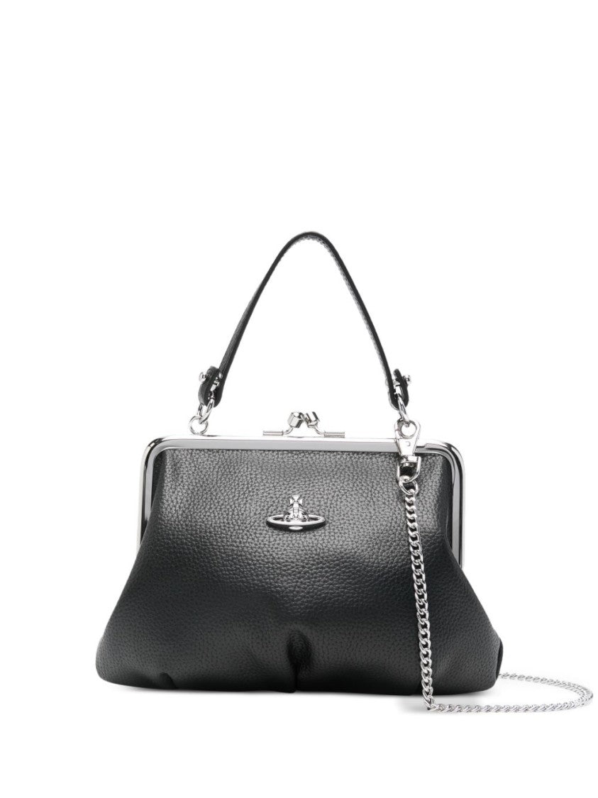 Vivienne Westwood Black Structured Pebbled Leather Chain Wallet