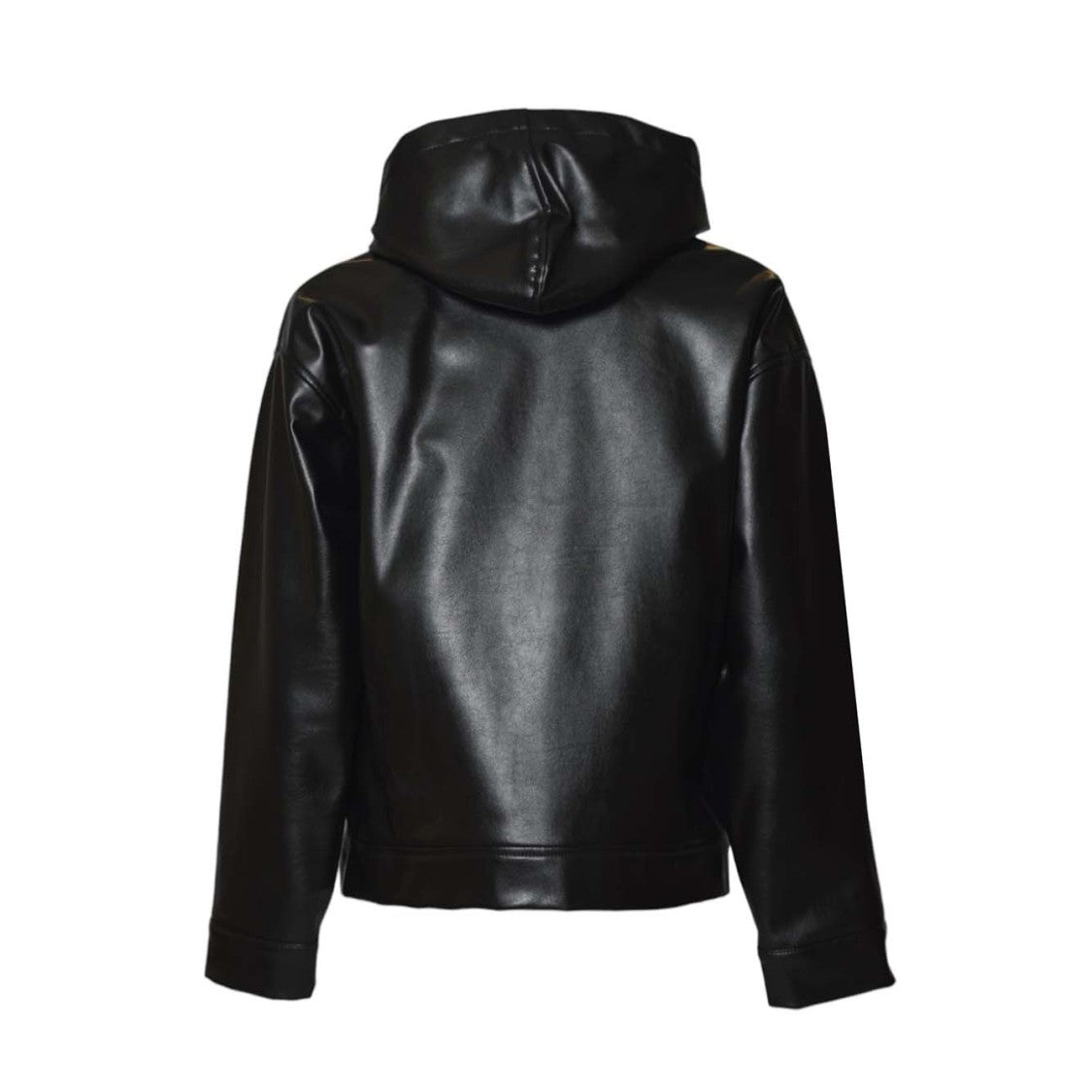 Msgm Smooth Finish Black Jacket With Hood And Zipper Closure