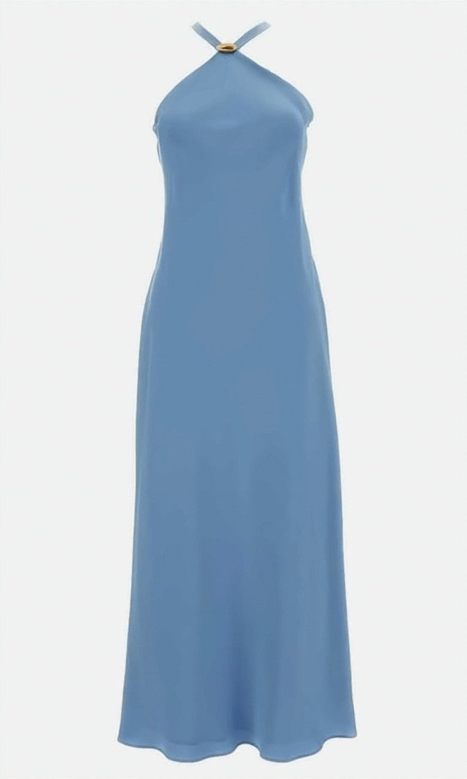 Max Mara Elegant Satin Halter Neck Lined Dress