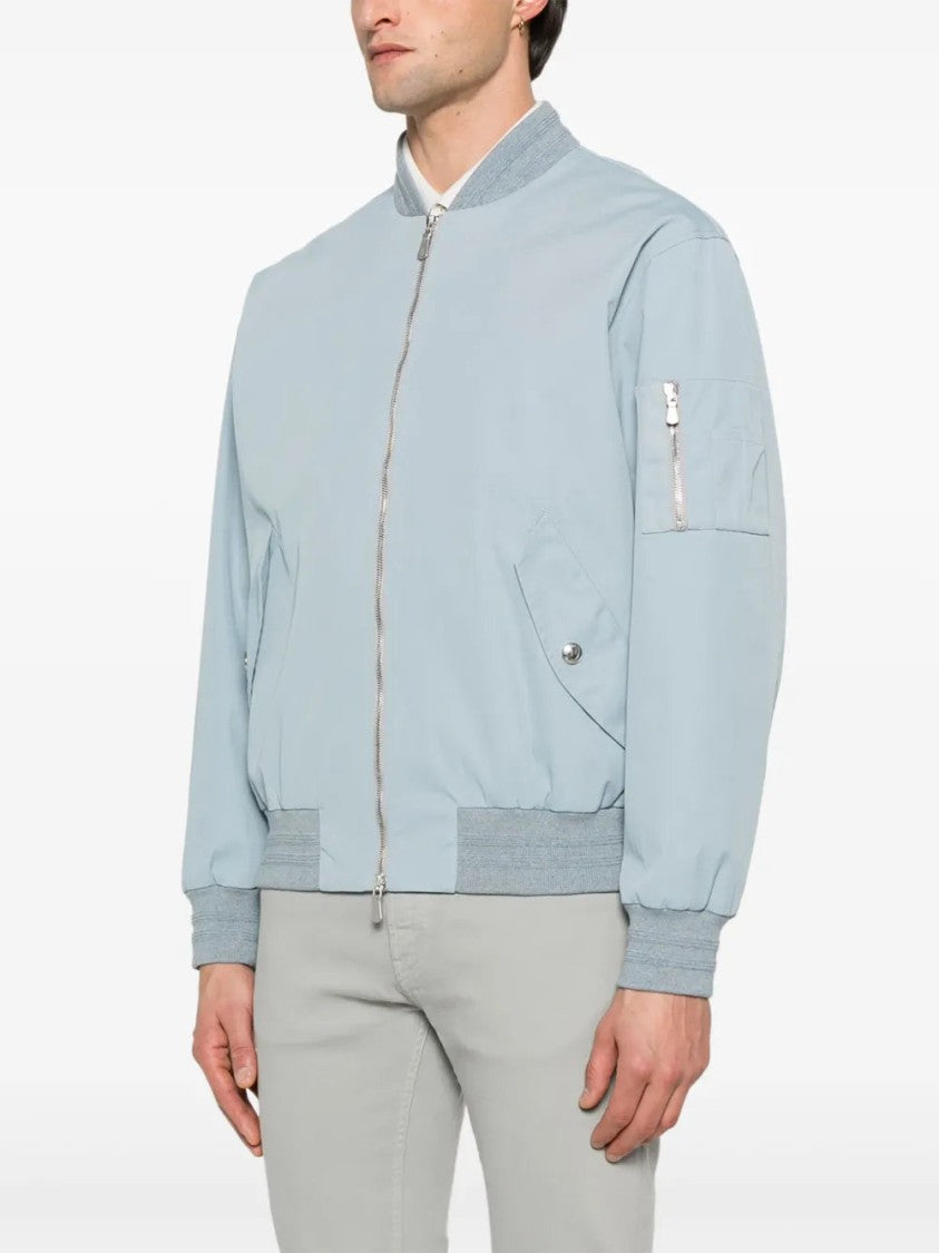 Eleventy Sky Blue Twill Bomber Jacket
