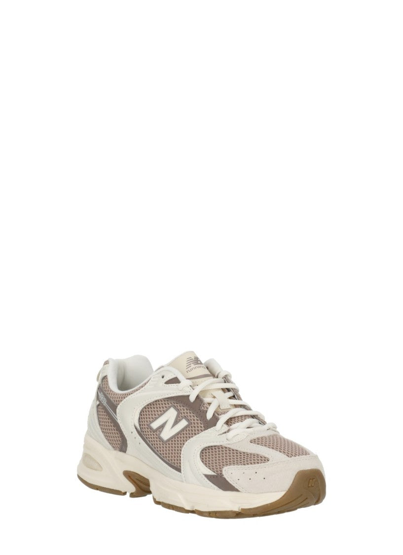 New Balance Beige Leather Fabric Raised Rubber Sole Low-Top Sneakers