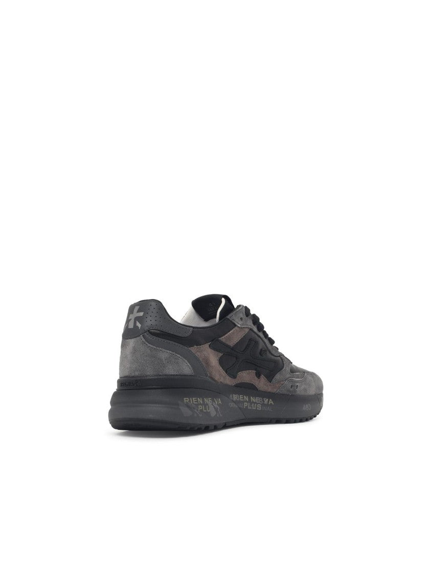Premiata Low-Top Black Leather Sneakers With Suede Inserts And Reflective Details