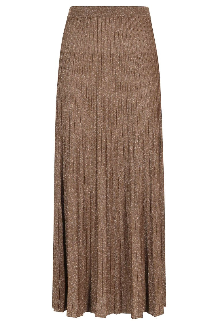 Roberto Collina Copper Pleated Flared Lurex Maxi Skirt