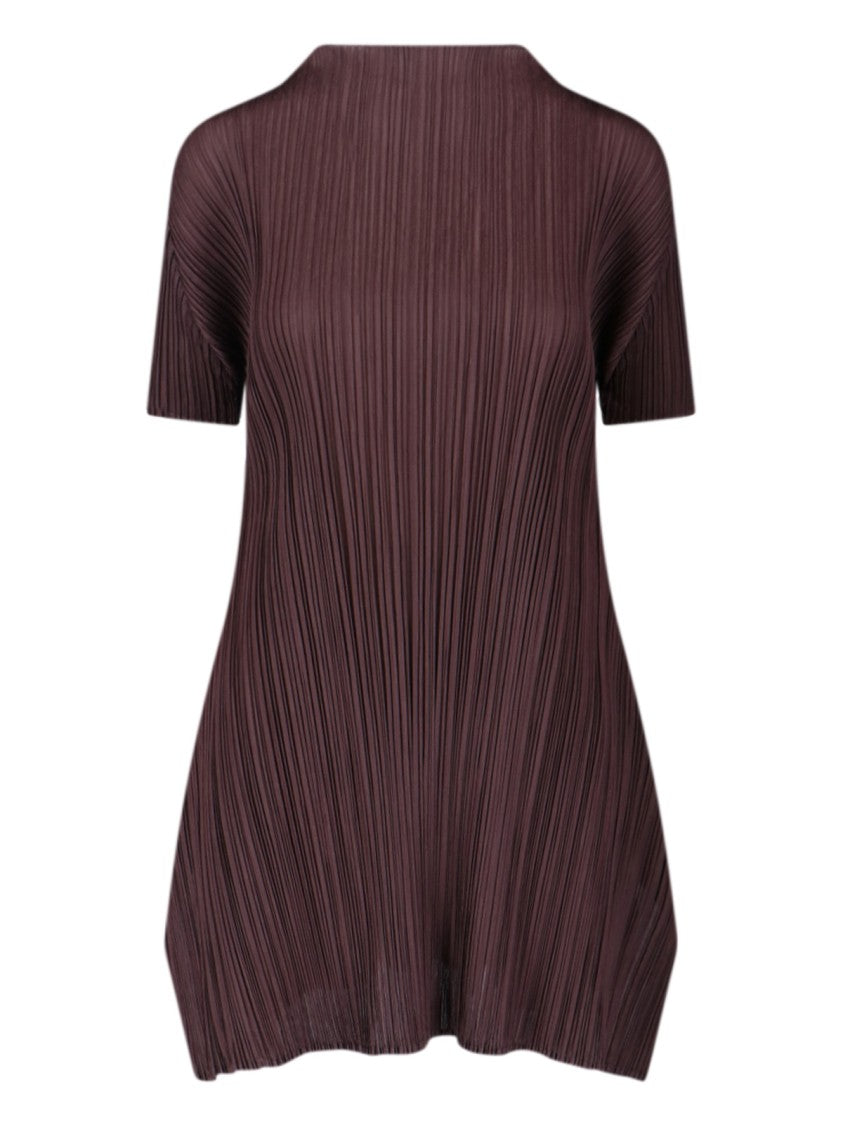 Pleats Please Pleated Brown Dress With Flowing Silhouette