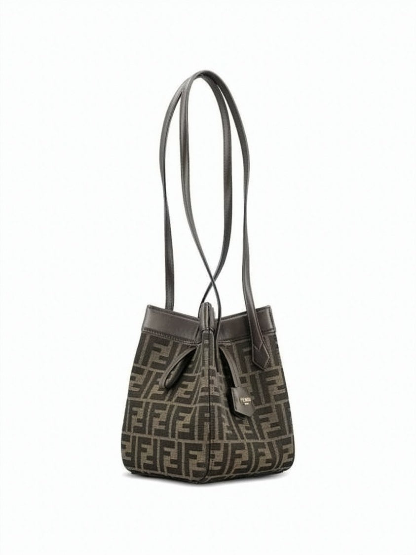 Fendi Trapezoidal Shoulder Bag With Monogram Pattern And Leather Accents