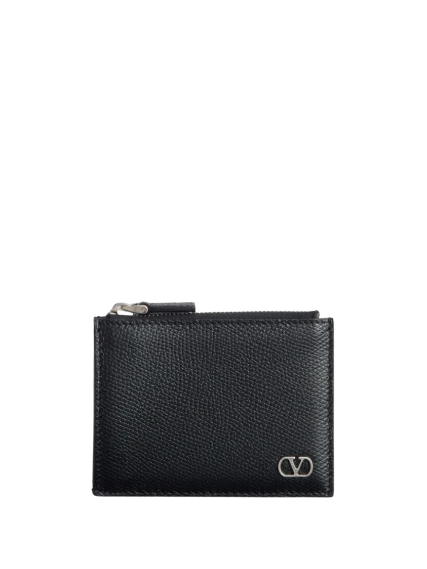 Valentino Lambskin And Calfskin Black Wallet