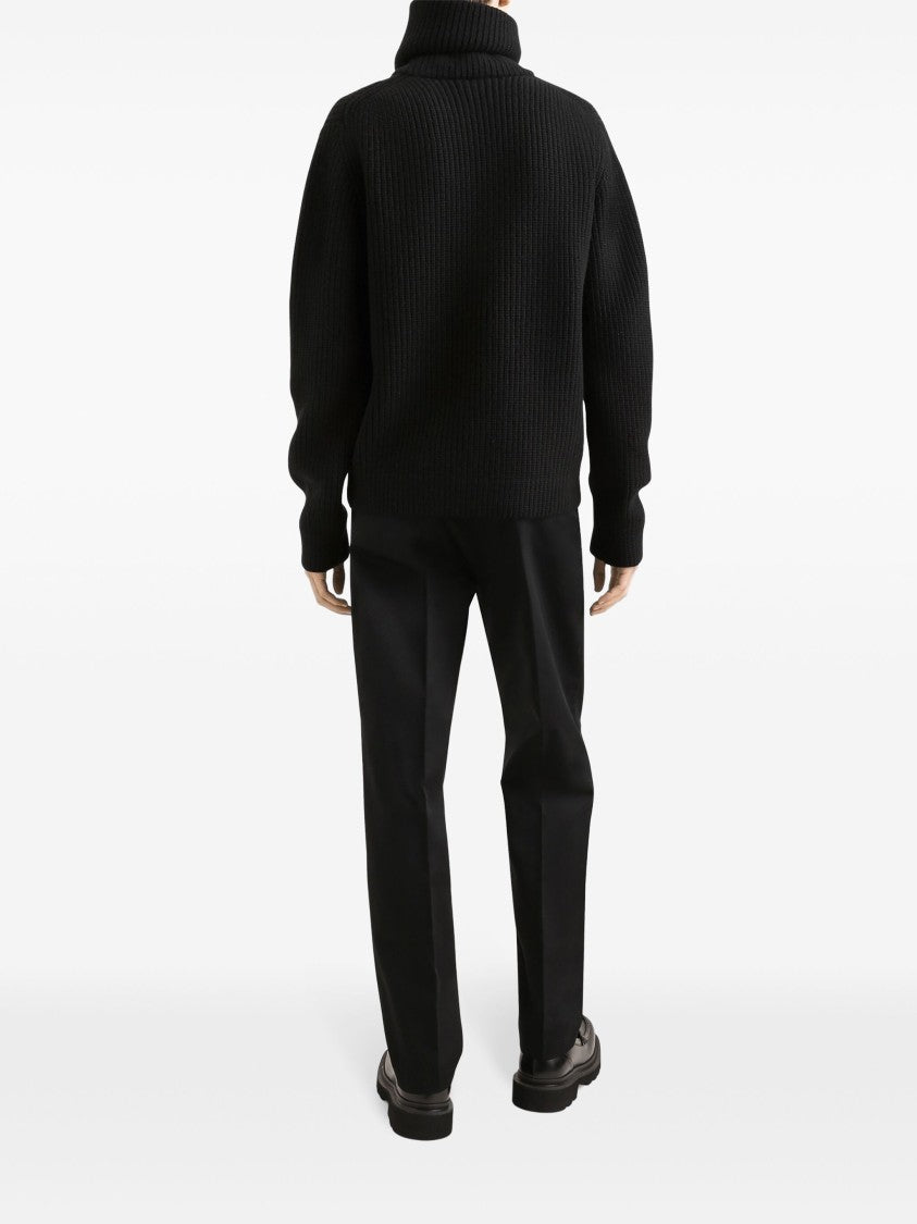 Dolce & Gabbana Black Ribbed Knit Half-Zip Wool Pullover