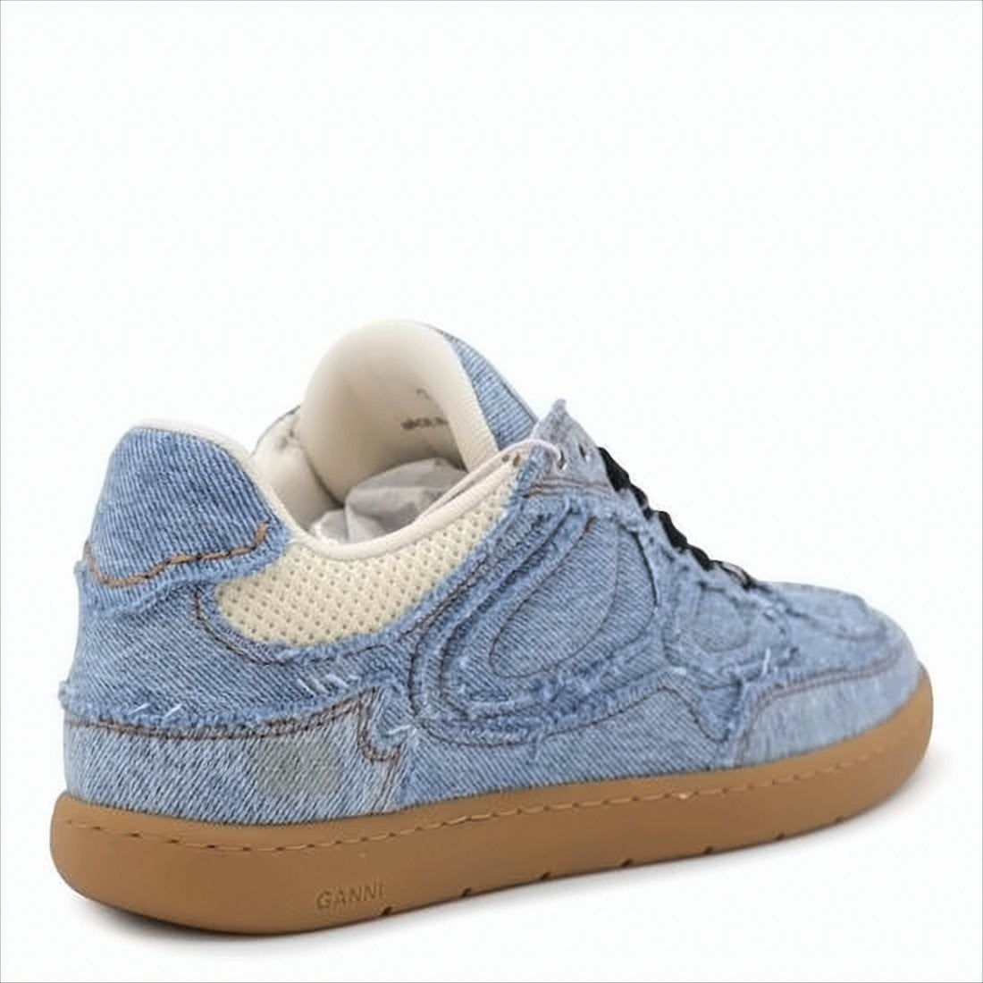 Ganni Textured Denim Sneakers With Gum Rubber Sole