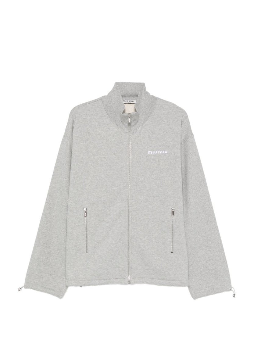 Miu Miu Light Grey Zip-Up High-Collar Sweatshirt