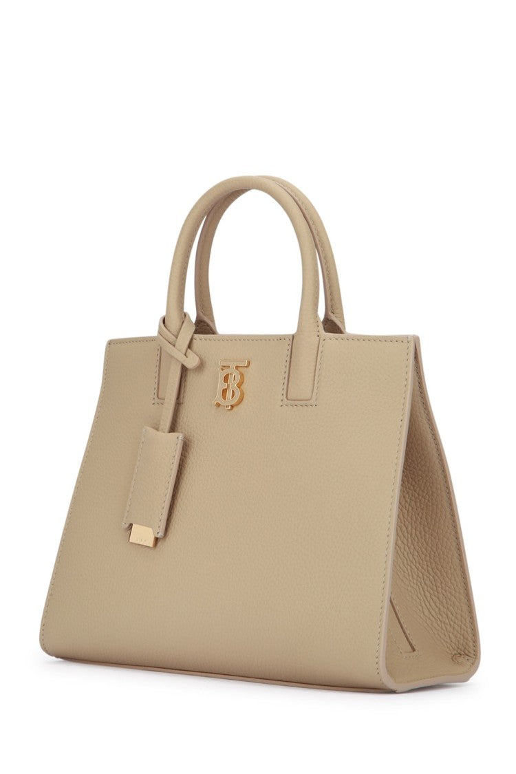 Burberry Structured Calf Grain Leather Handbag With Subtle Logo Accent
