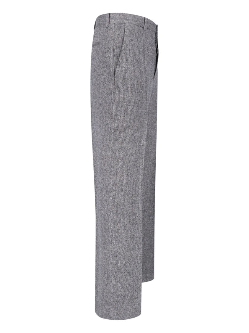 Maison Margiela Tailored Grey Wool Trousers With Hook And Button Closure