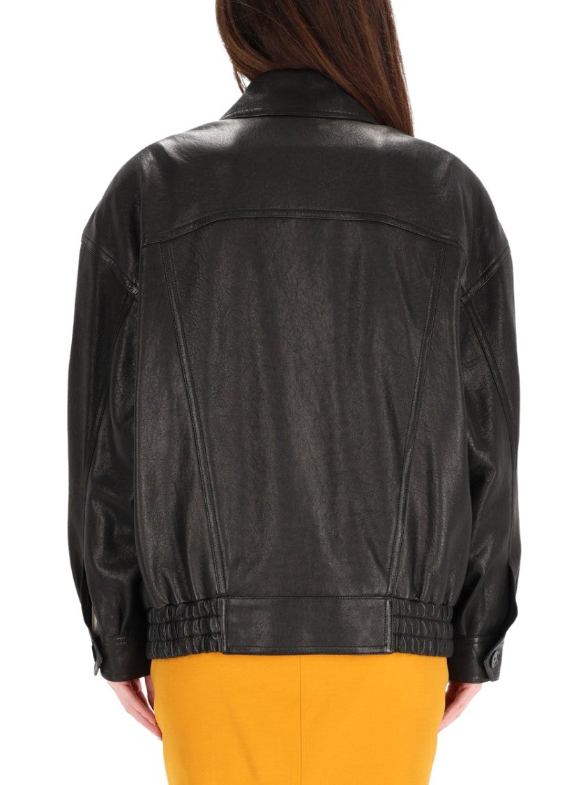 Saint Laurent Black Balloon Lamb Leather Bomber Jacket