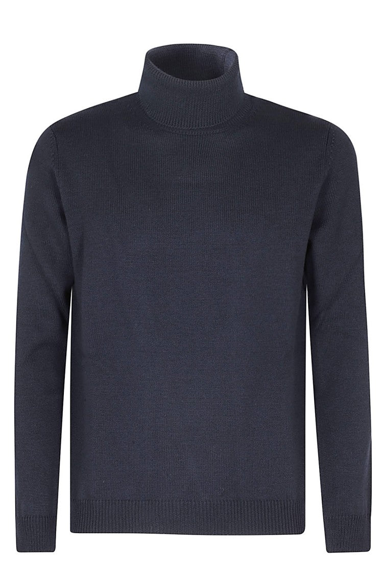 Roberto Collina Navy High-Neck Ribbed Merino Wool Turtleneck