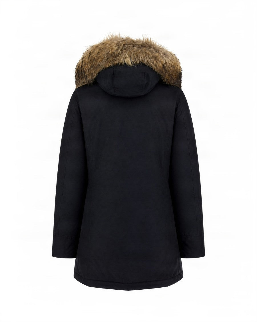 Woolrich Mid-Length Parka With Plush Fur Trim And Zip Closure