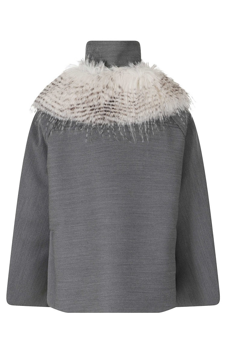 Tela Gray Bobby Removable Fur Collar Wool-Blend Jacket