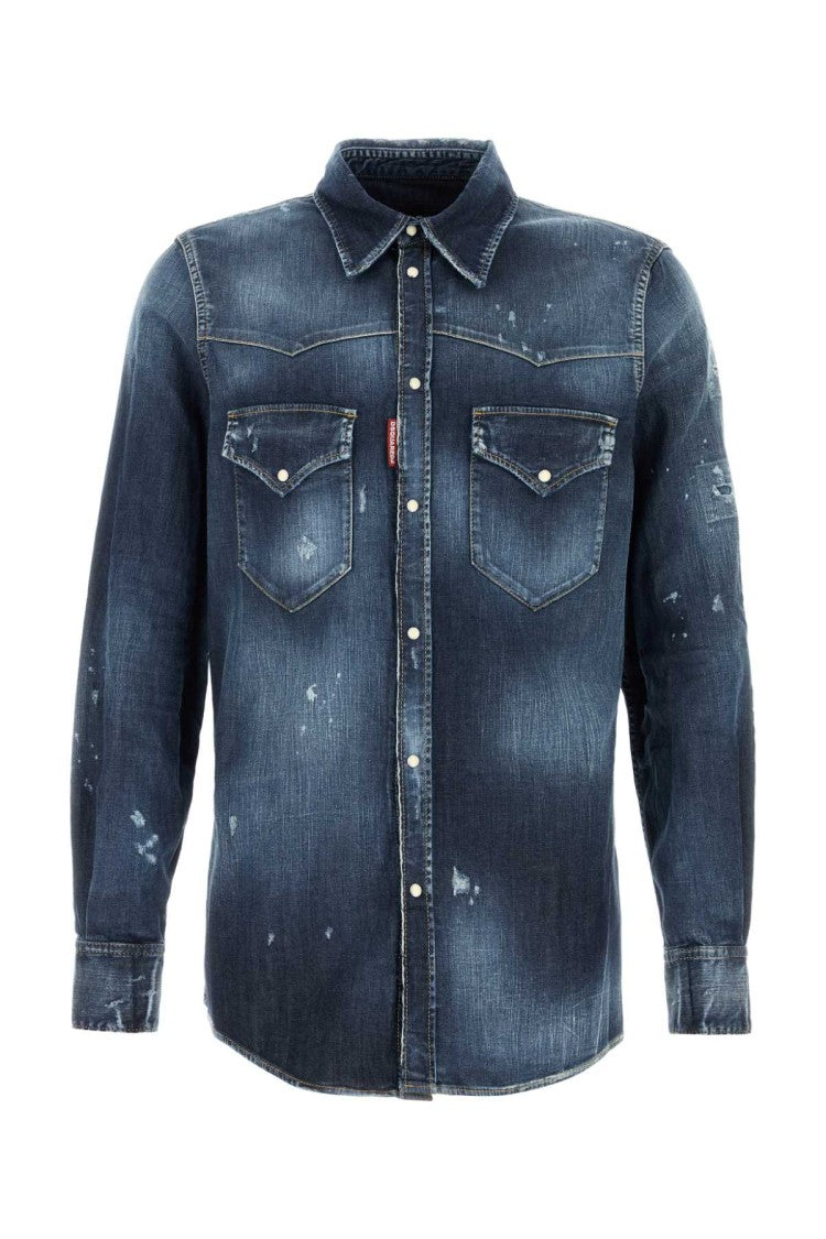 Dsquared2 Stretch Denim Fashion Western Shirt