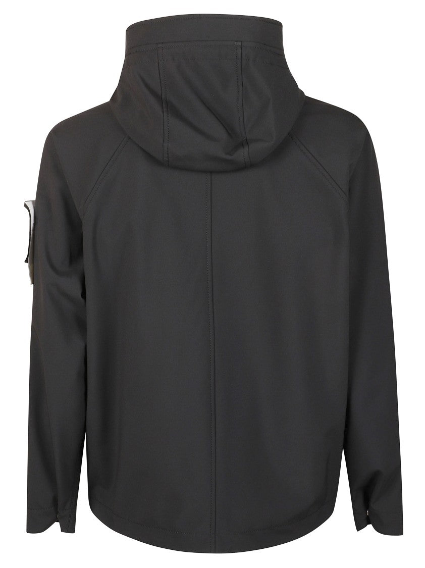 Stone Island Hooded Black Jacket With Concealed Zip