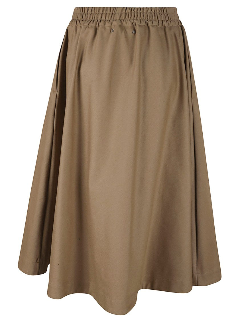 Golden Goose Mid-Calf Brown Skirt With Elastic Waistband