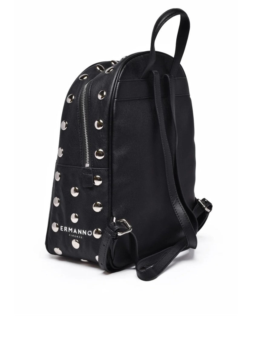 Ermanno Firenze Structured Black Polyurethane Backpack With Metallic Accents