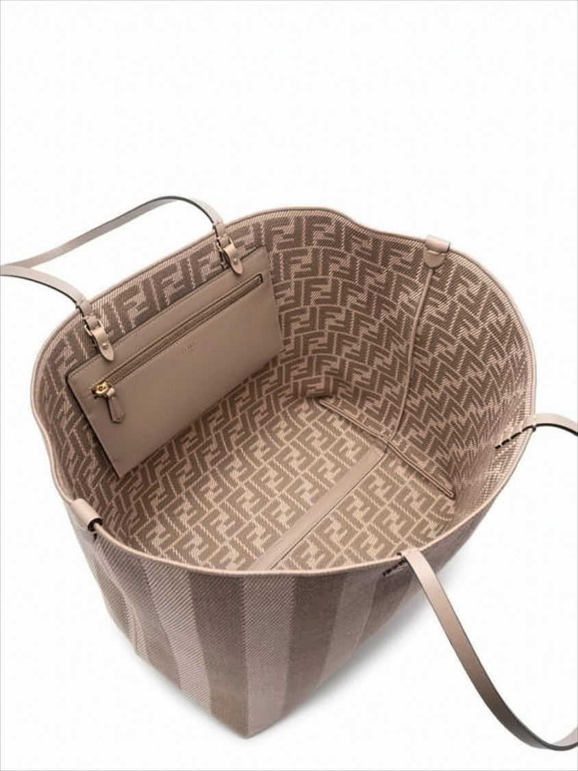 Fendi Vertical Stripe Structured Tote Bag With Monogram Lining