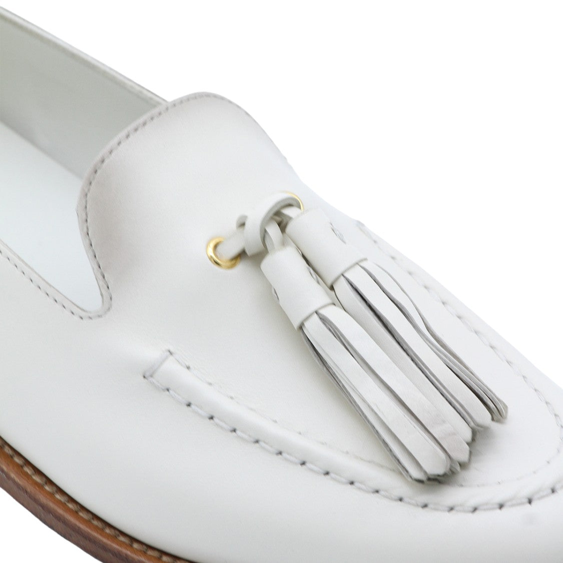 Church's White Leather Loafer Flats With Decorative Tassels