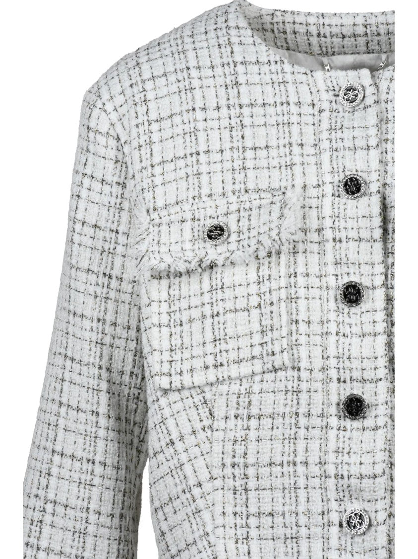 Guess White Checkered Polyester-Blend Bolero
