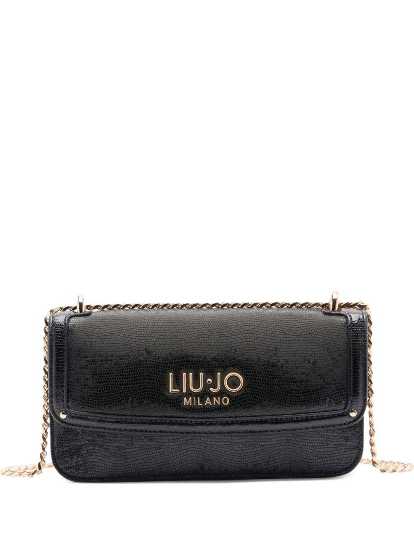Liu Jo Black Lizard Effect Chain Shoulder Bag