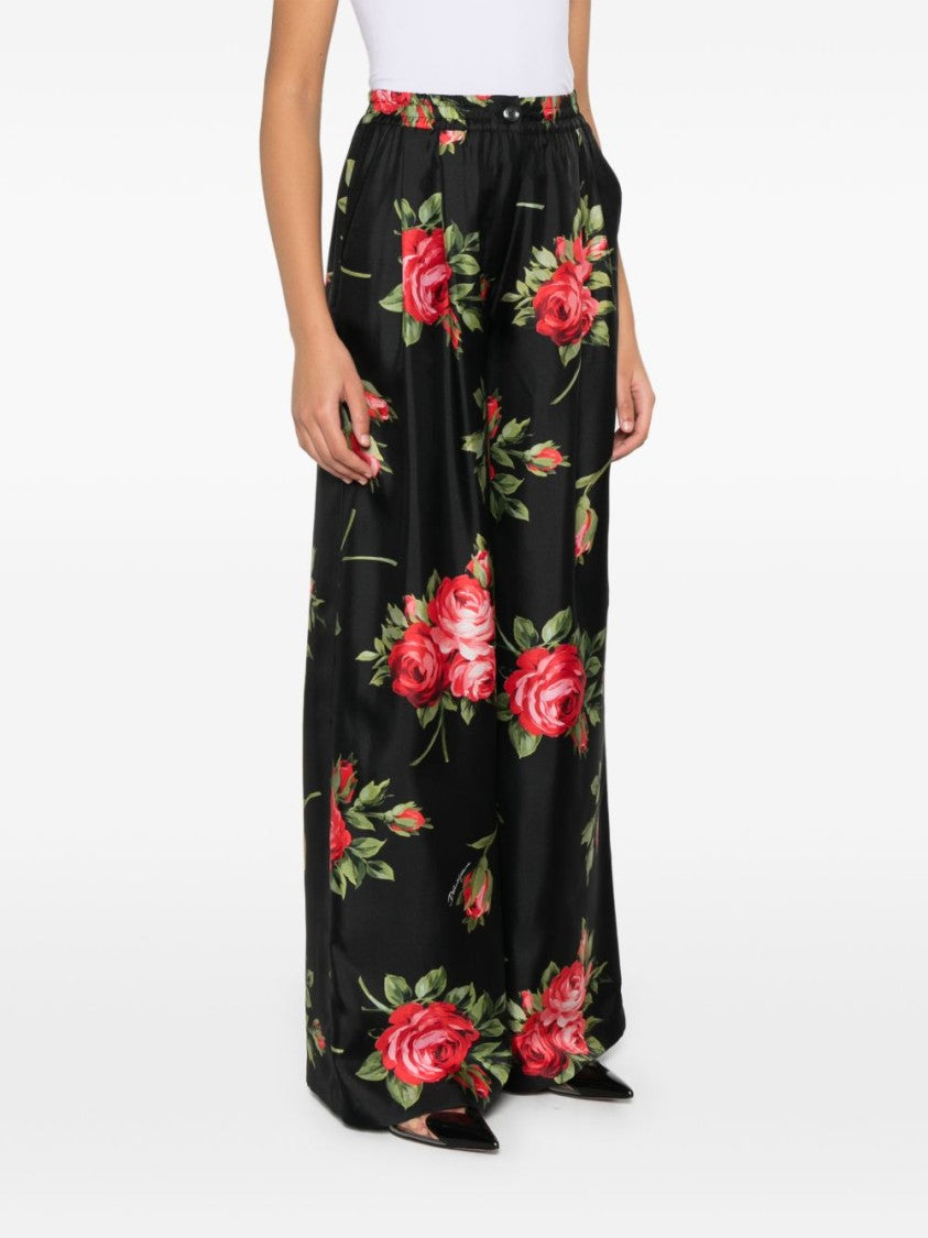 Dolce & Gabbana Floral Silk Wide-Leg Trousers With Elastic Waistband