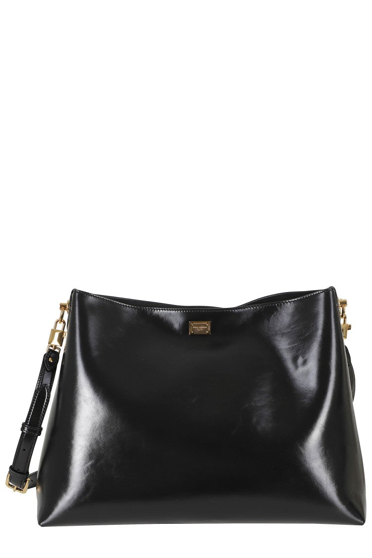 Dolce & Gabbana Black Vit Tumbled Tuck-In Leather Handbag