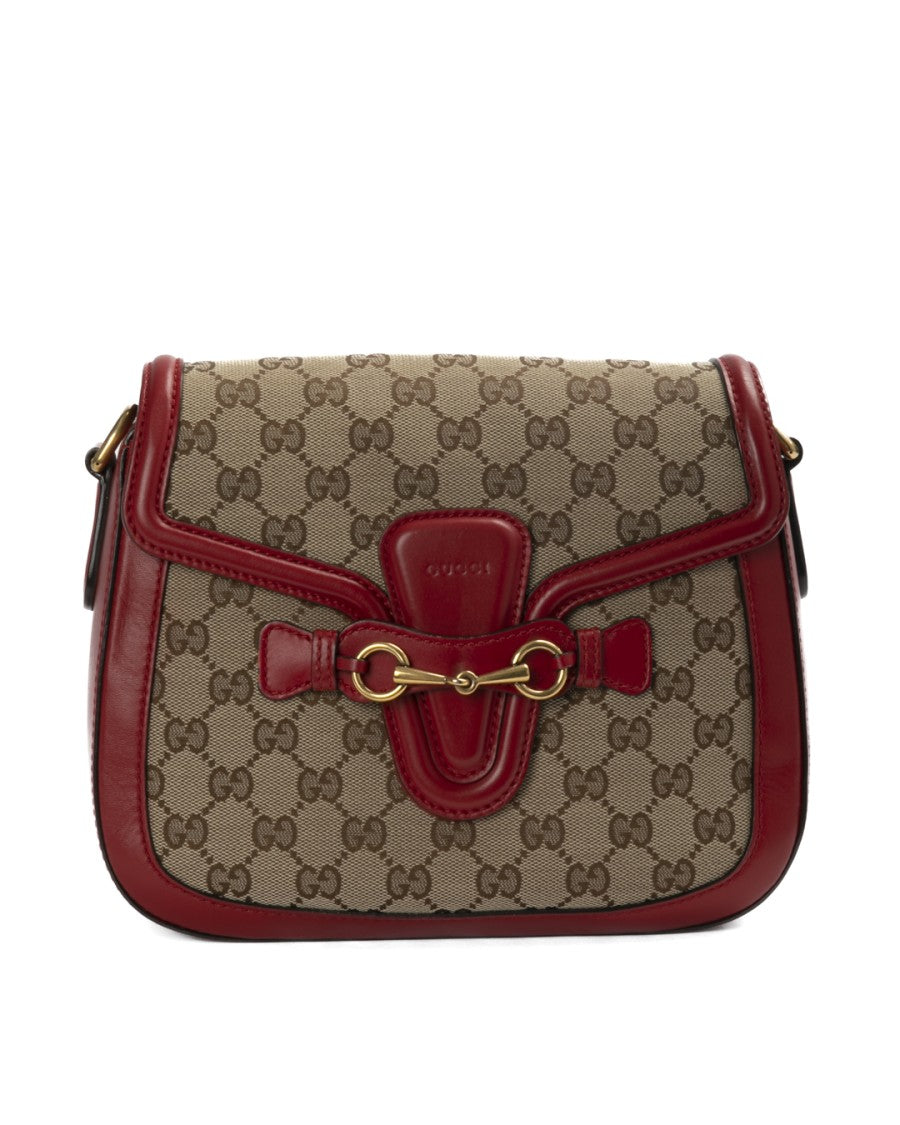 Gucci Medium Gg Supreme Shoulder Bag With Red Leather Accents