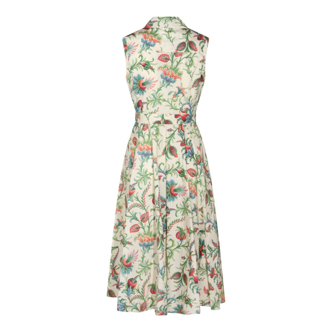 Etro Multicolor Floral Cotton Midi Dress With V-Neckline