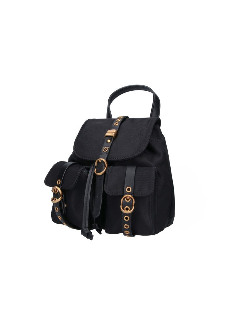 Pinko Black Compact Studs Leather Backpack