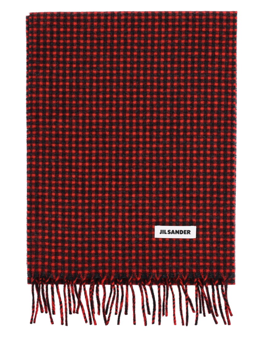 Jil Sander Checkered Virgin Wool Scarf With Fringed Edges And Logo Tag