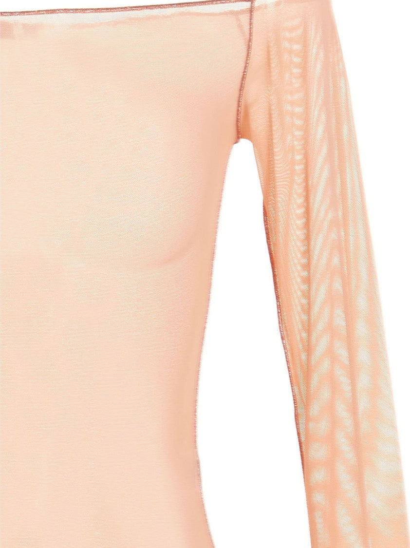 Oséree Feather Transparent Mesh Bodysuit