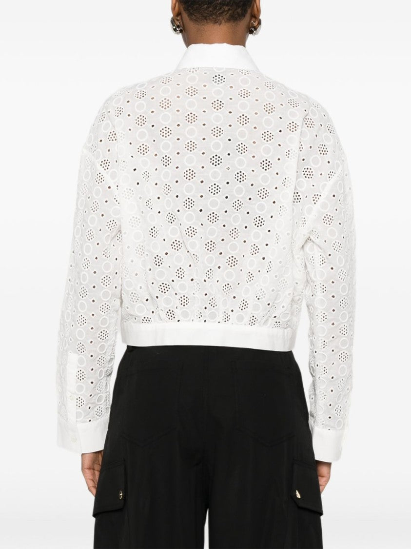Pinko White Eyelet Lace Cropped Shirt
