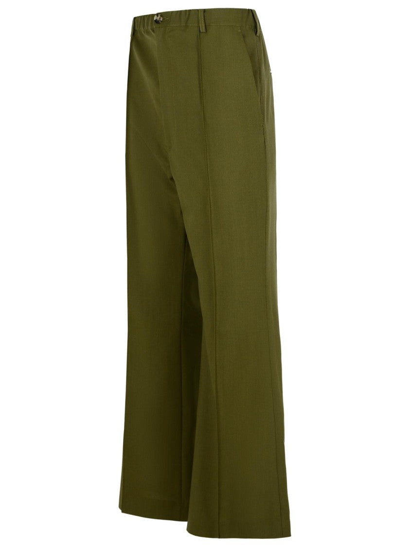 Marni Green Virgin Wool Pants With Stitched Pleats