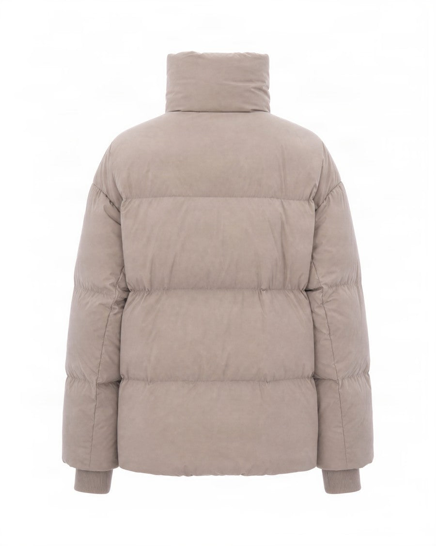 Woolrich Light Taupe Kelly Short Quilted High Collar Down Jacket
