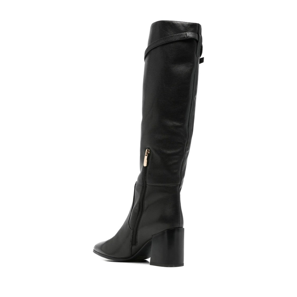 Adrianna Feretti Black Pointed Toe Metallic Buckle Leather Boots