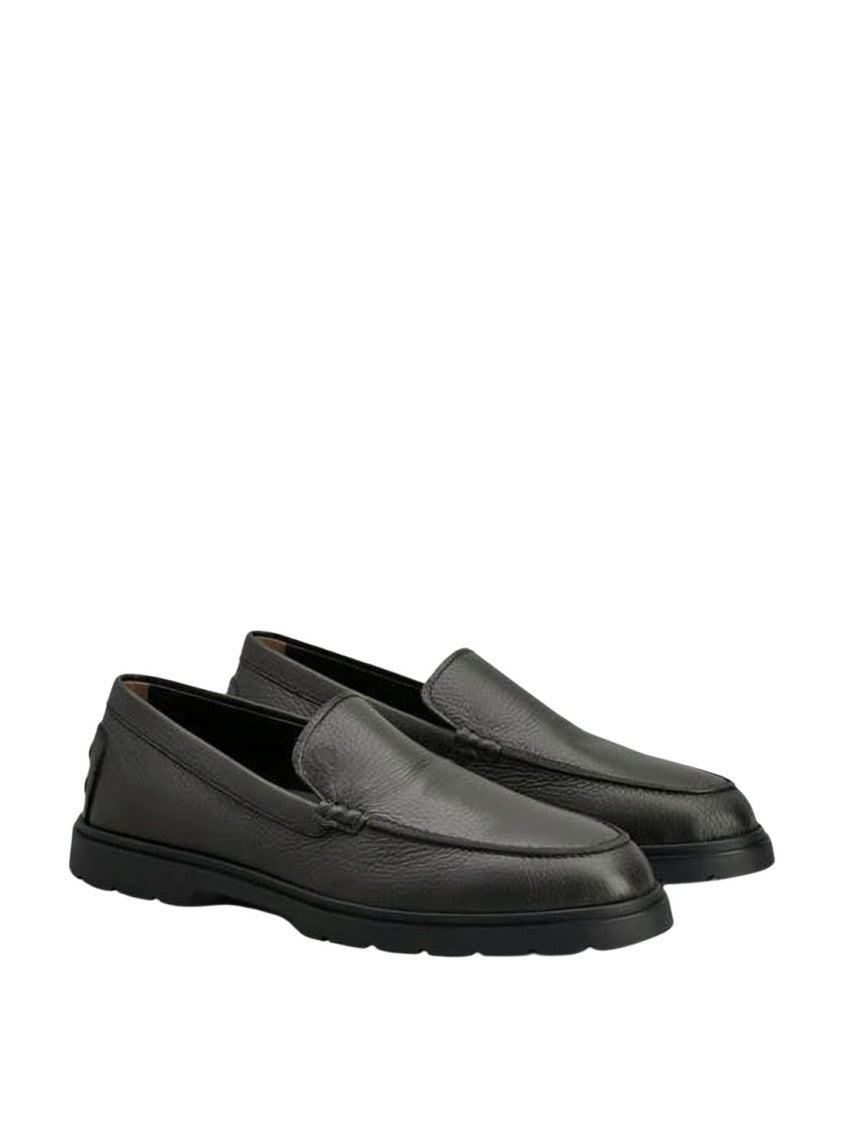 Tod's Textured Deerskin Leather Loafer With Rubber Sole