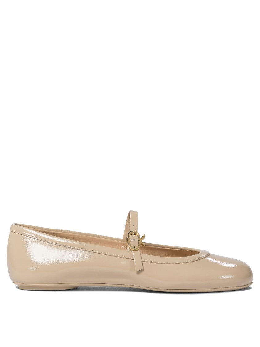 Gianvito Rossi Beige Leather Ballerinas With Buckle Strap