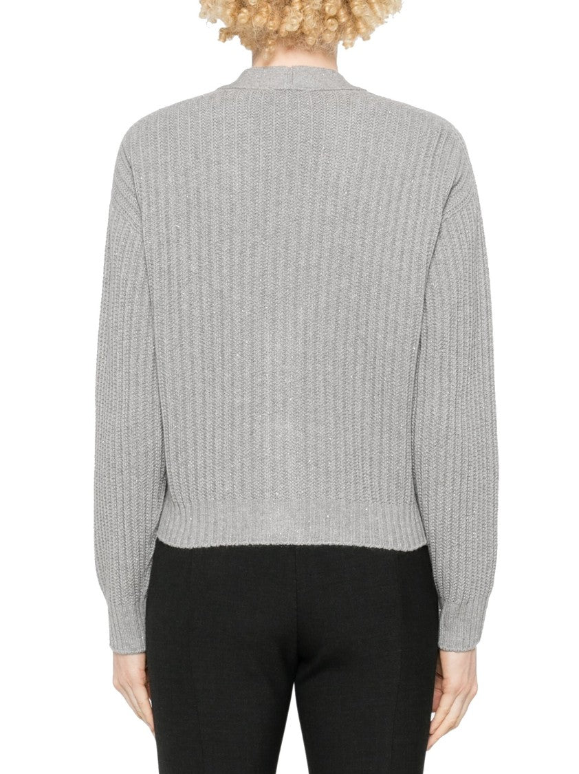 Peserico Cropped Lurex Cardigan With V-Neck And Button Closure