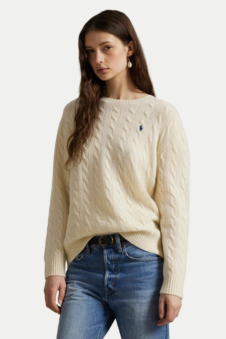 Polo Ralph Lauren Cream Cable-Knit Wool-Blend Sweater