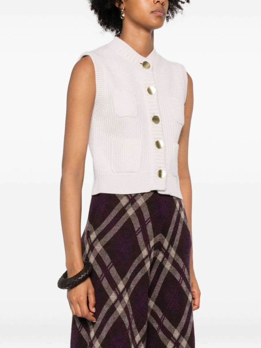 Forte Forte Ribbed Knit Vest With Metallic Button Closure