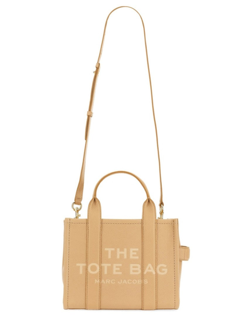 Marc Jacobs Beige Leather Small Structured Logo Tote Bag