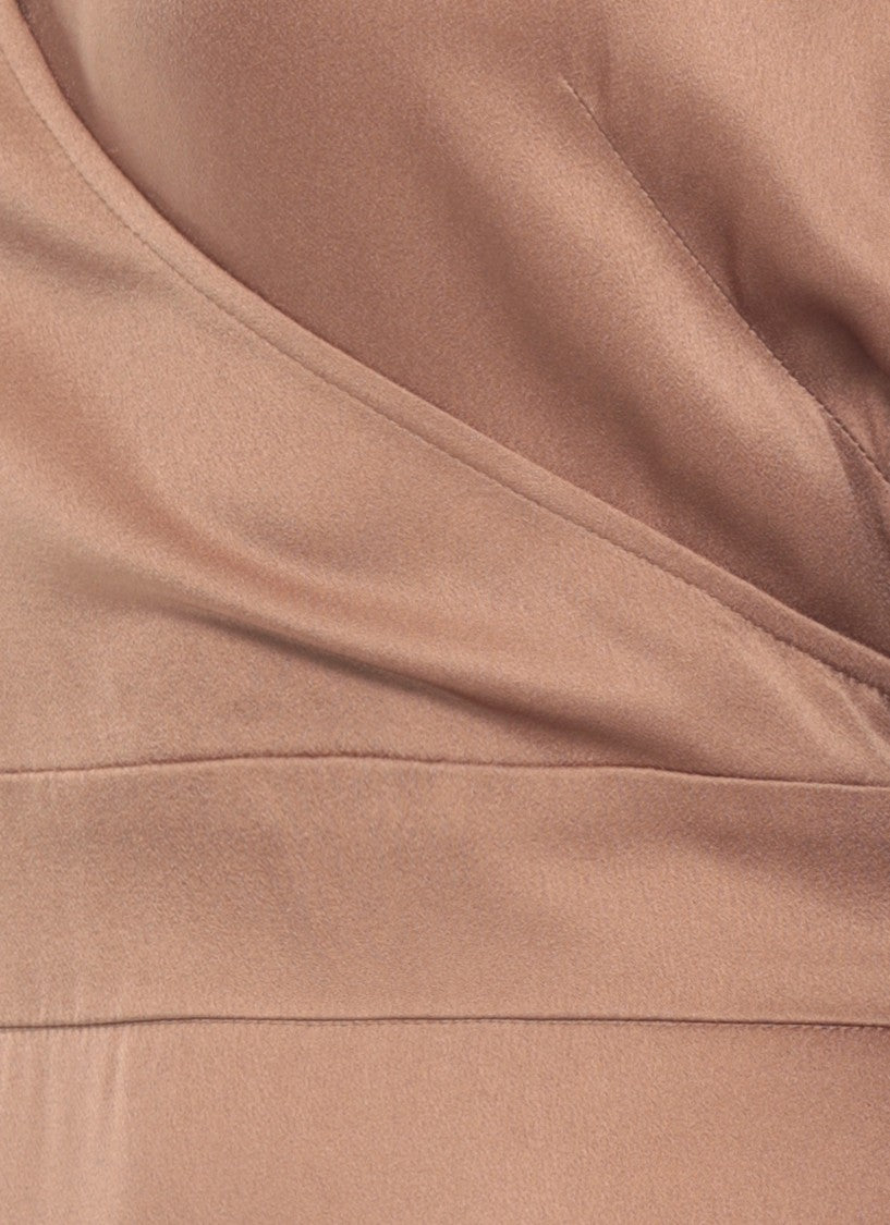 Fabiana Filippi Brown Viscose Midi Dress With V-Neck And Lace Details