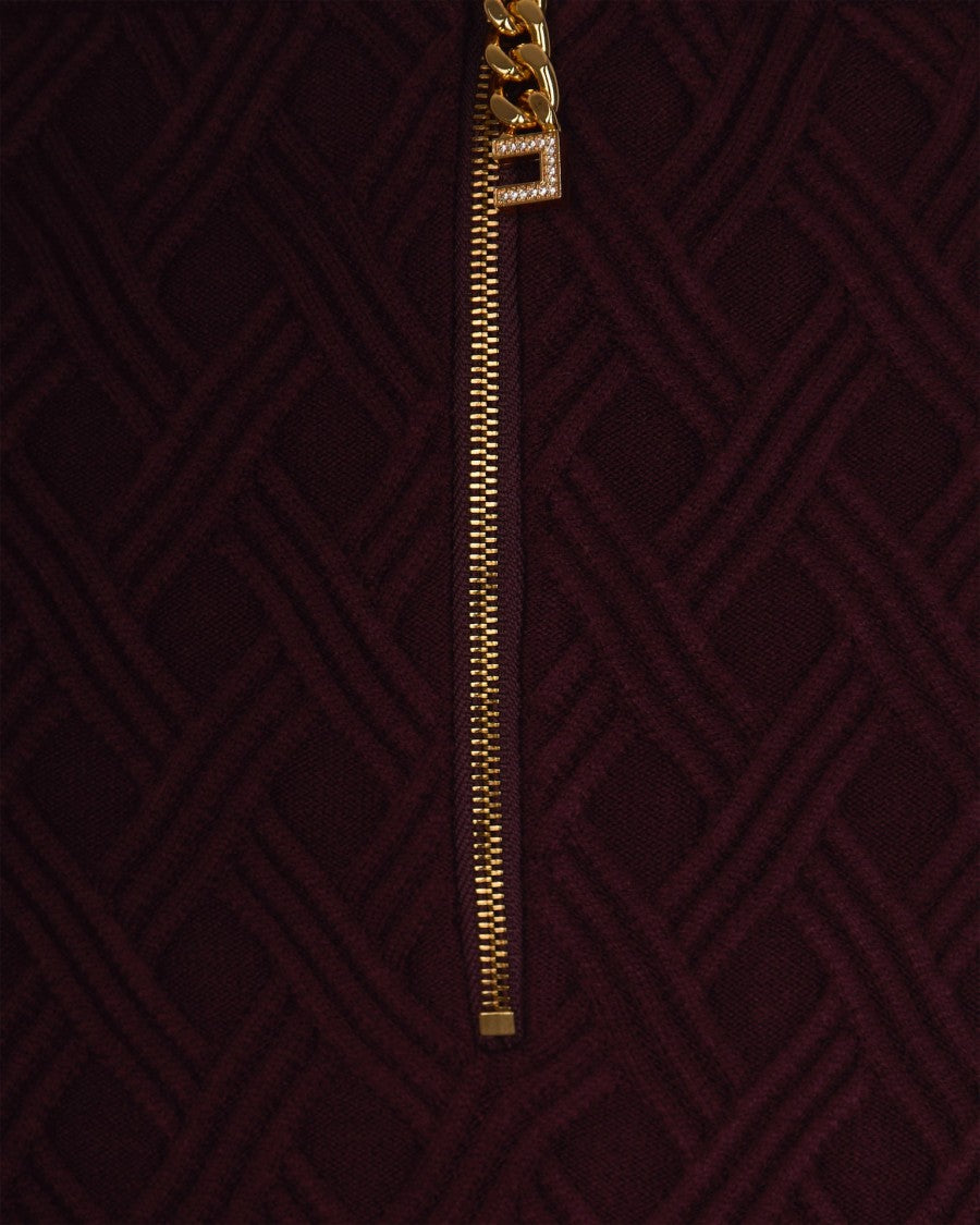 Elisabetta Franchi Merlot Argyle Knit Skirt With Jewel Detail