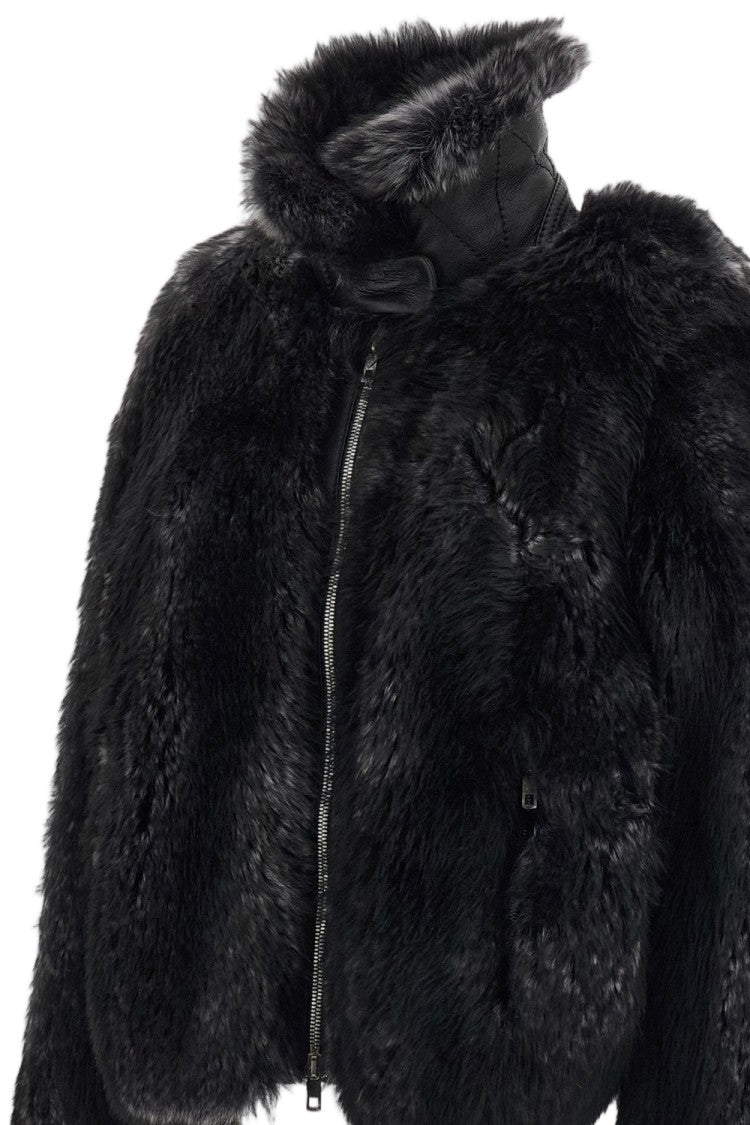 Desa 1972 Black High-Collar Shearling Leather Jacket